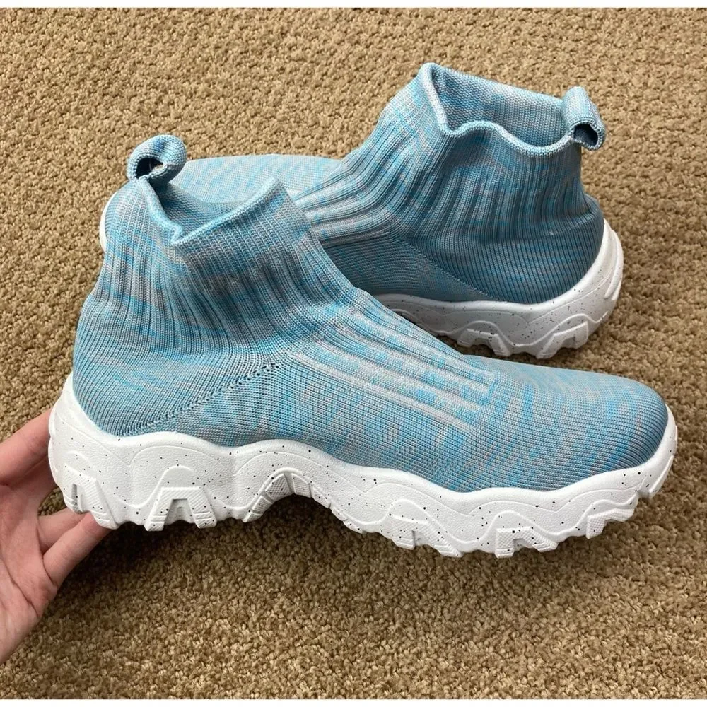 Blue knit breathable high top sneakers - Picture 2 of 6